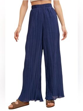 309. Dark Blue Pleated Wide-Leg Pants